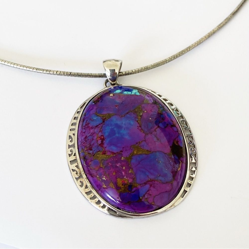 925 sterling silver Mohave purple turquoise pendant on 18” sterling chain